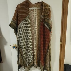 Boho Patchwork Kimono Cardigan in Olive & Rust